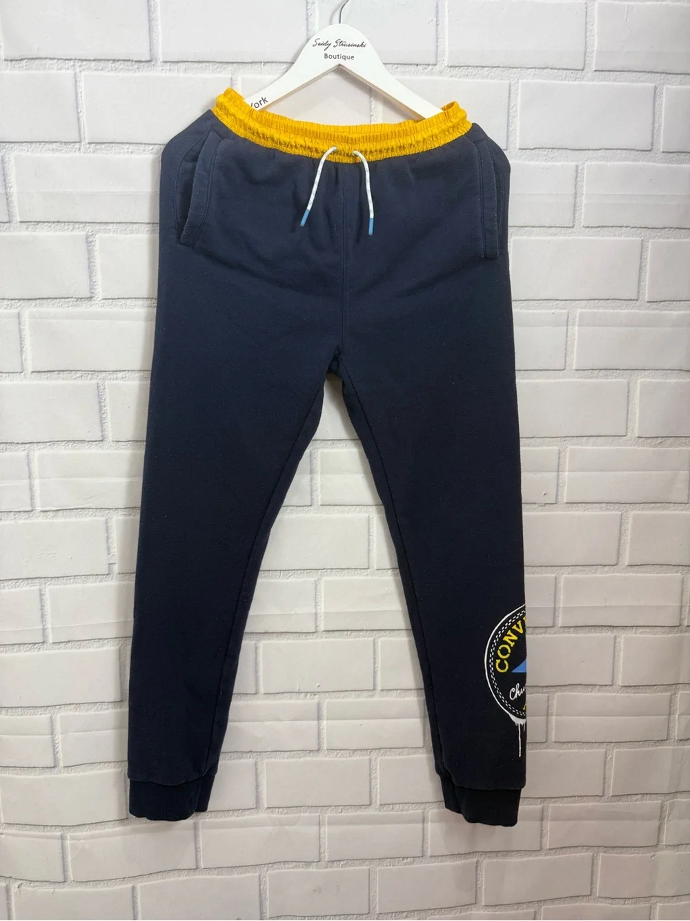 Converse Boys XL 13-15 Navy Blue Fleece Jogger Sweatpants Logo Graphic Pull-On